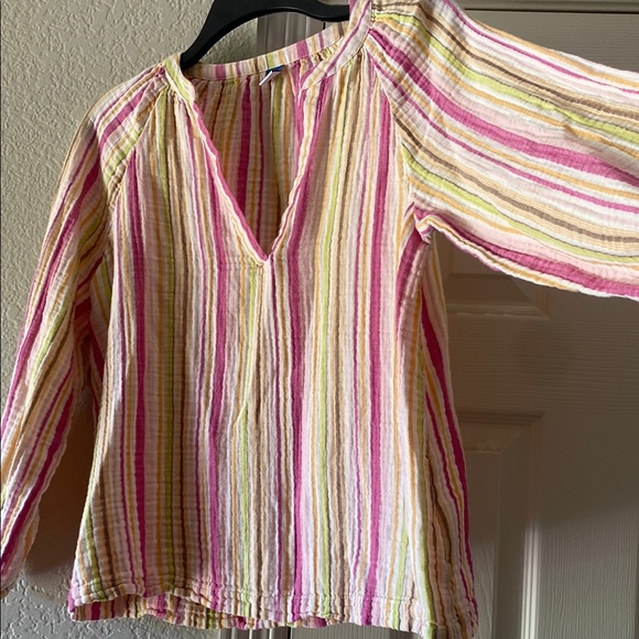 Old Navy Pink and Yellow Relaxed Blouse with Mandarin Collar - Picture 2 of 5